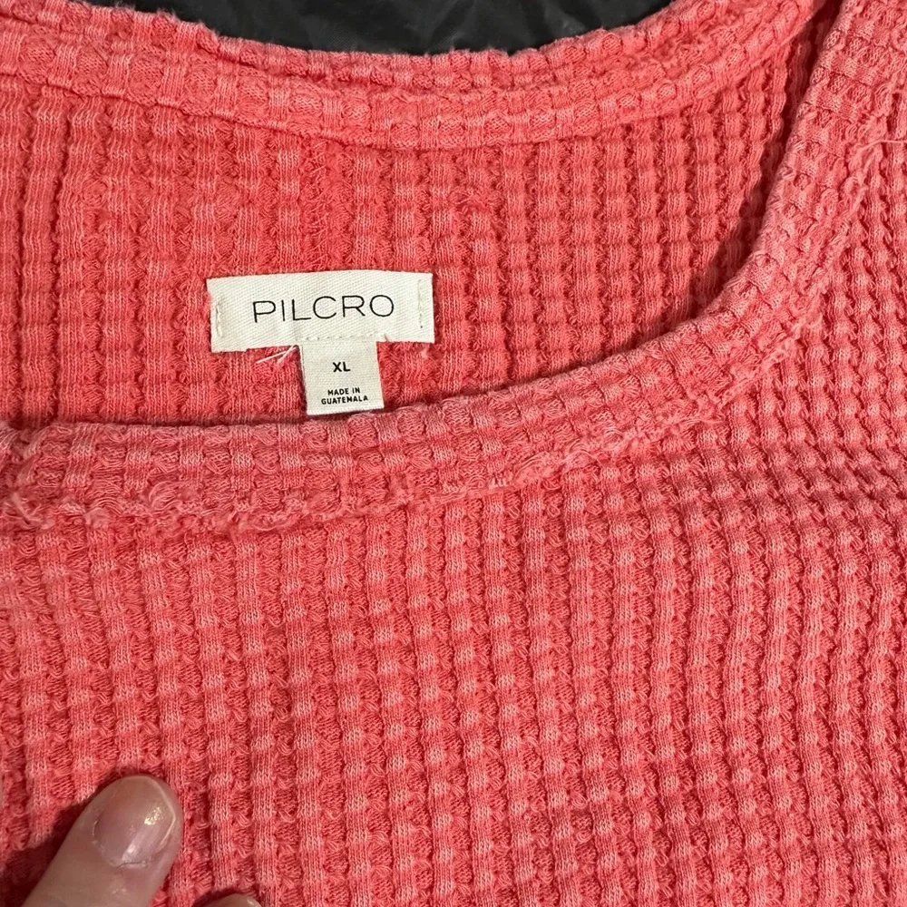 Pilcro Short Sleeve Waffle Tee- Neon Red - Picture 5 of 8